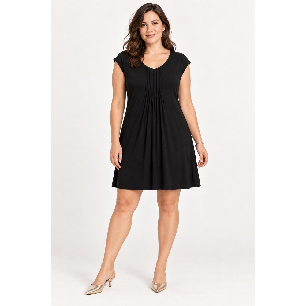 Eileen Fisher Black 100% Silk V-Neck Tunic Dress XL Quiet Luxury Minimalist